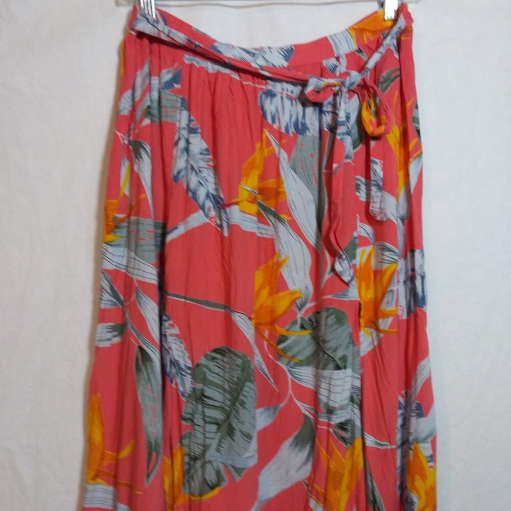 Patrons of Peace Coral Tropical Floral Double Slit Maxi Skirt Size L - Picture 2 of 7